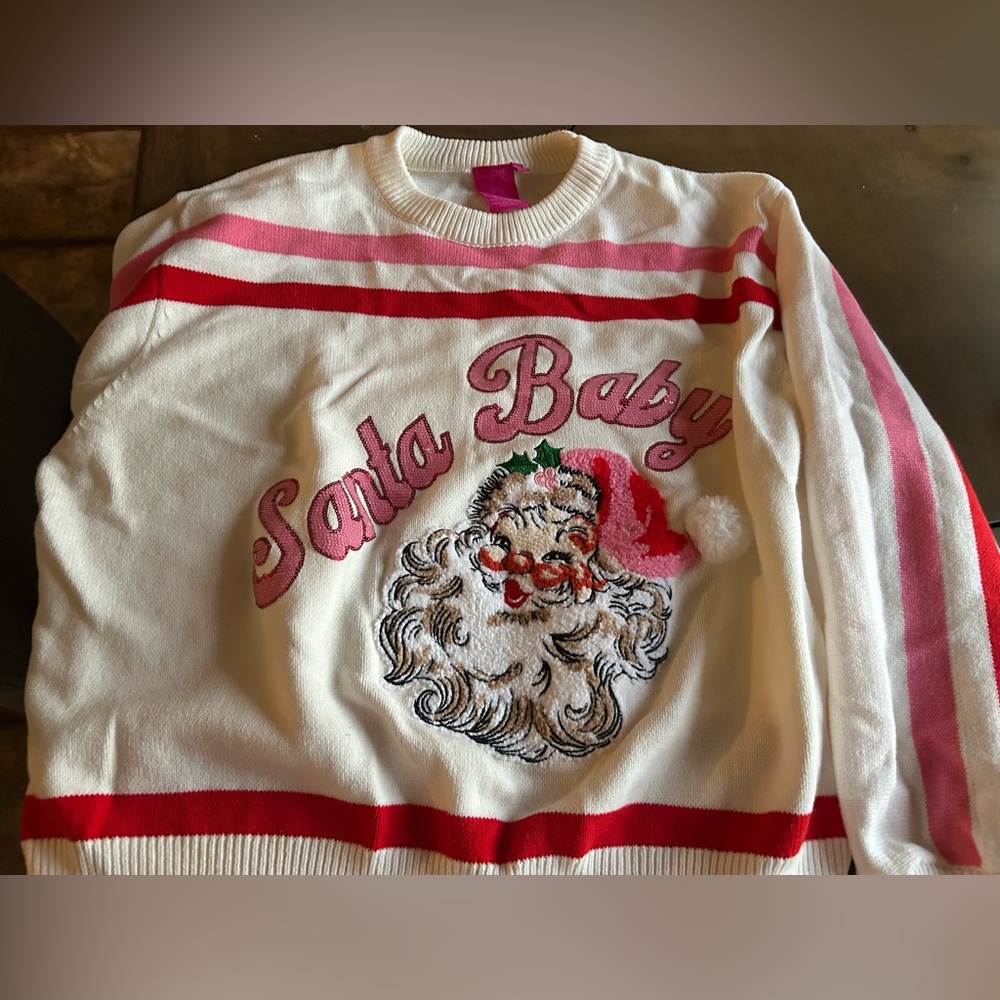 Queen of sparkles Santa Baby Sweater with Santa Claus Design